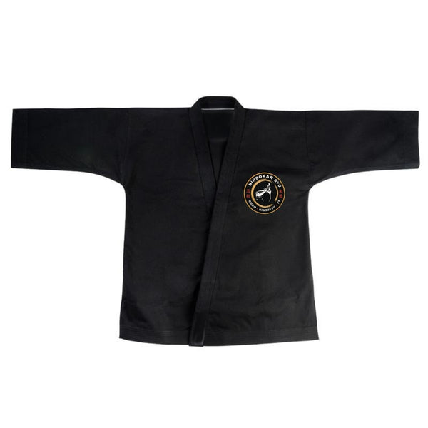 Veste du kimono ninja débutant noir avec écusson Nindokan brodé