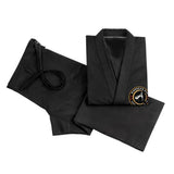 Kimono ninja débutant plié : veste, pantalon et ceinture noirs