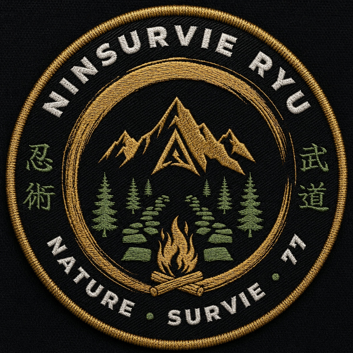 Écusson brodé Ninsurvie Ryu, fil or sur fond navy