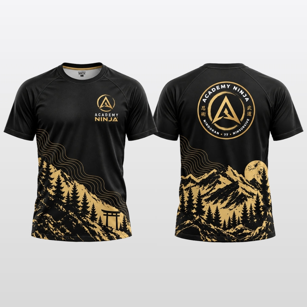 T-shirt technique Academy Ninja noir et or, vue recto et verso