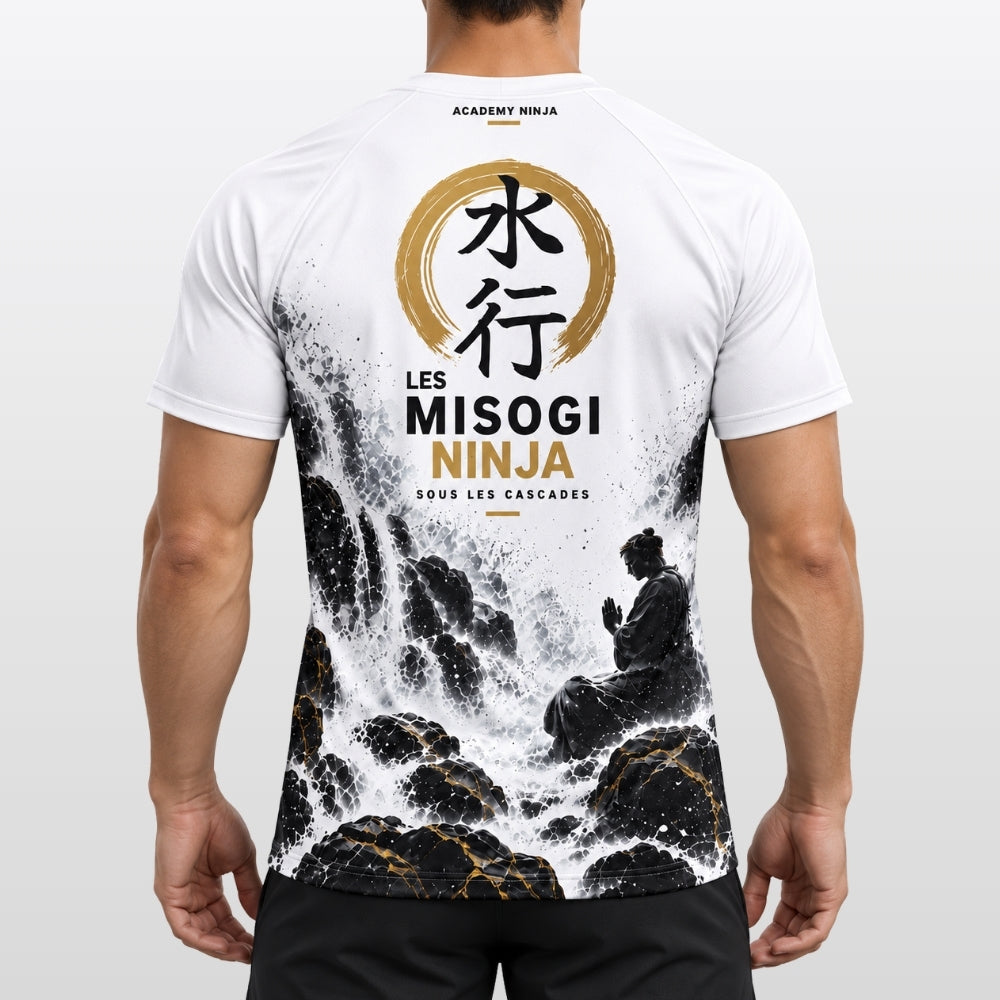 T-shirt technique Misogi blanc porté, vue de dos