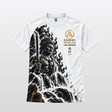 T-shirt technique Misogi blanc, face avant avec Fudō Myōō au cœur de la cascade